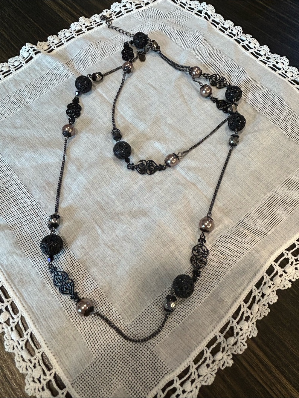 Lia Sophia Necklace with Mauve and Black Beads 🖤 Adjustable Length